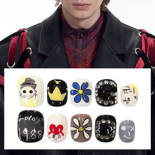 Men's Nails - Black White Gray Graffiti