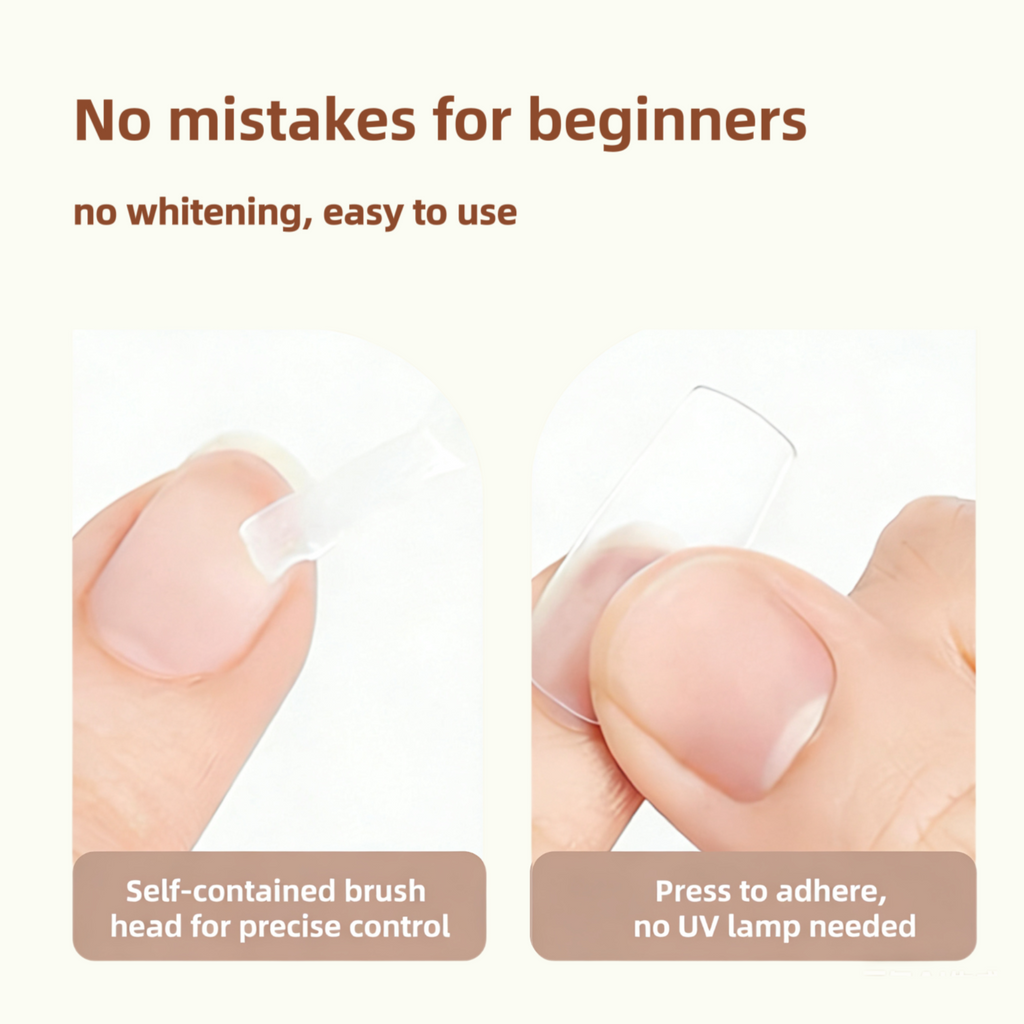 Product demonstration with text 'No mistakes for beginners' and features of a self-contained brush head and ease of use.