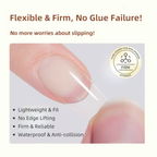 Nail extension with text highlighting features like flexibility, firmness, and no glue failure.