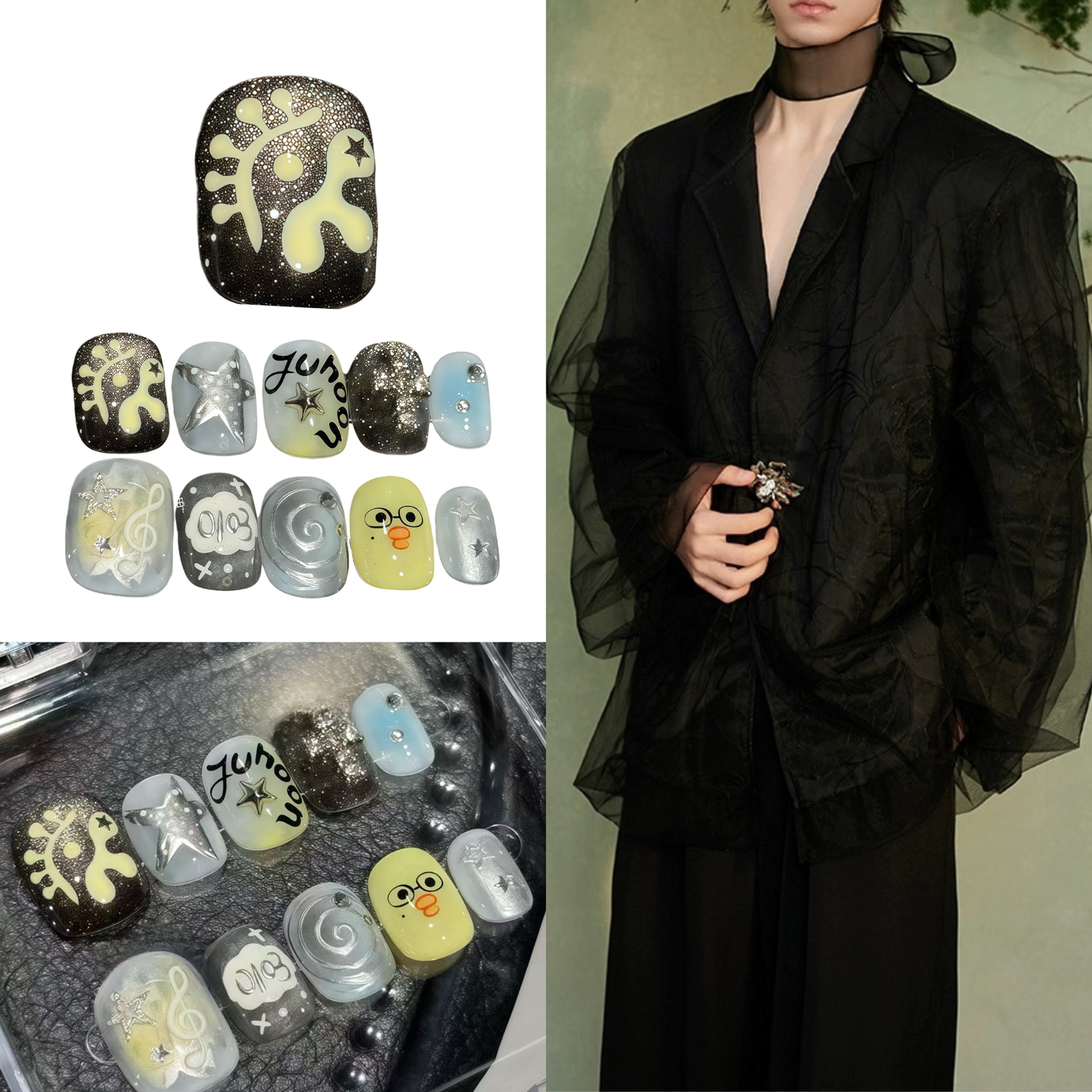 Men's Nails - Silver Gray Galaxy