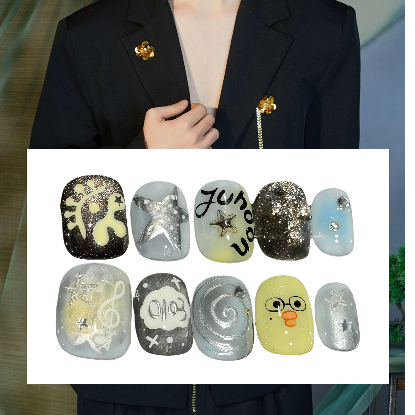 Men's Nails - Silver Gray Galaxy