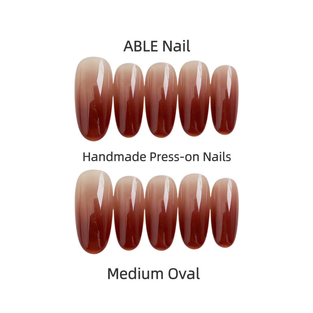 ABLE Nail handmade press-on nails with medium oval shape on a white background