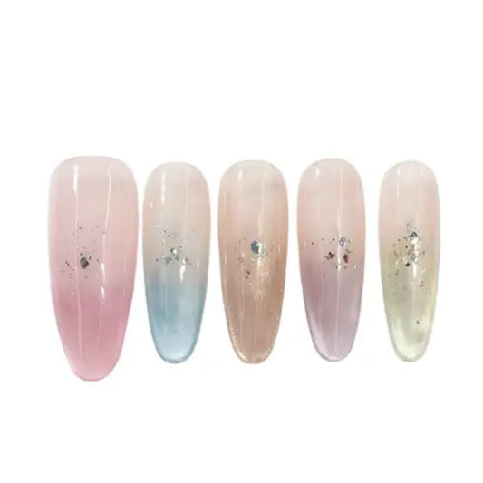 Set of five gradient nail art designs on a white background
