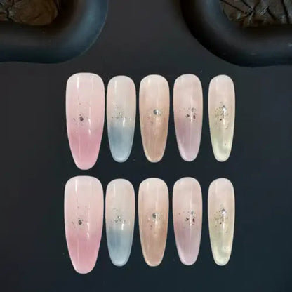 Set of gradient nail designs on a dark background