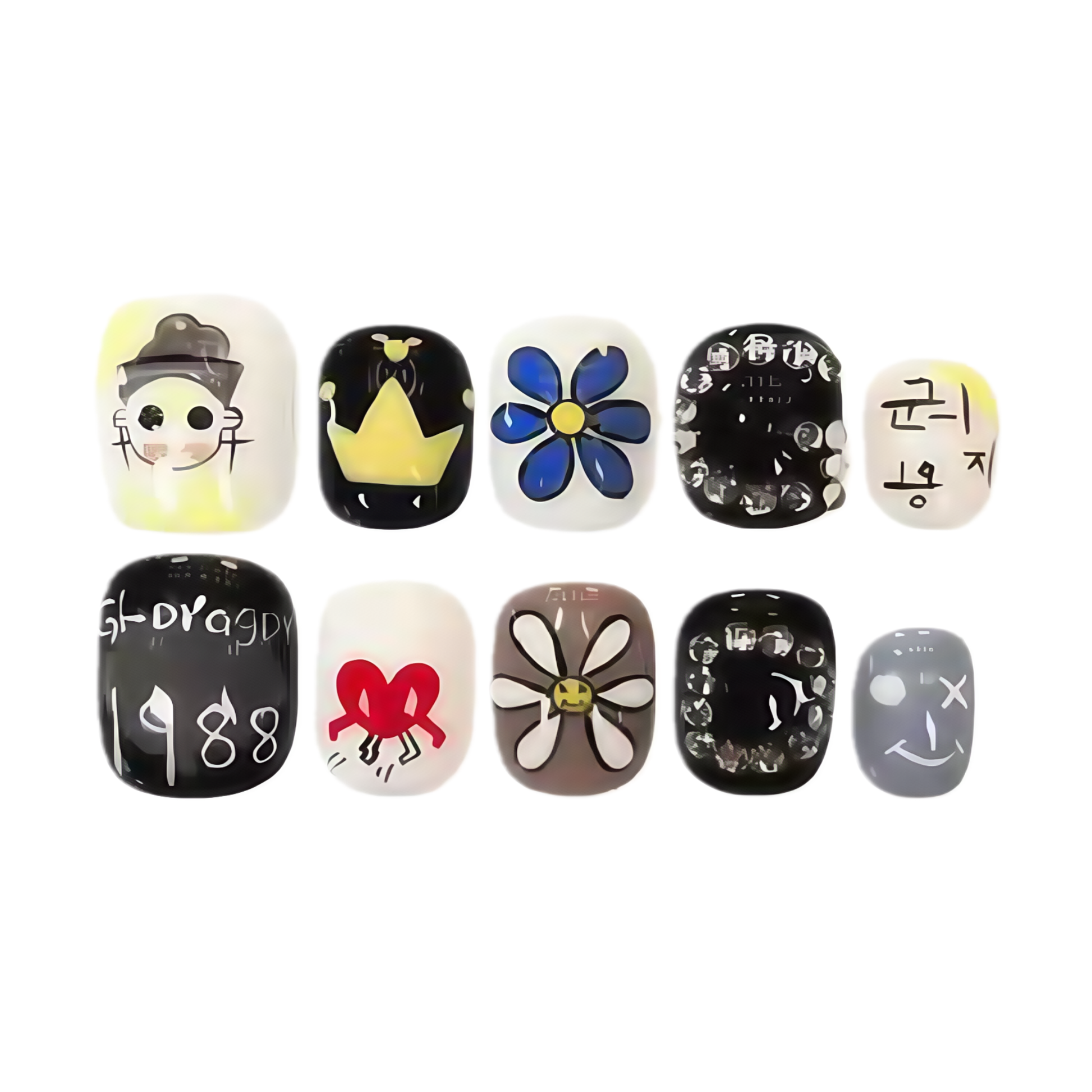 Set of nail art designs on a white background