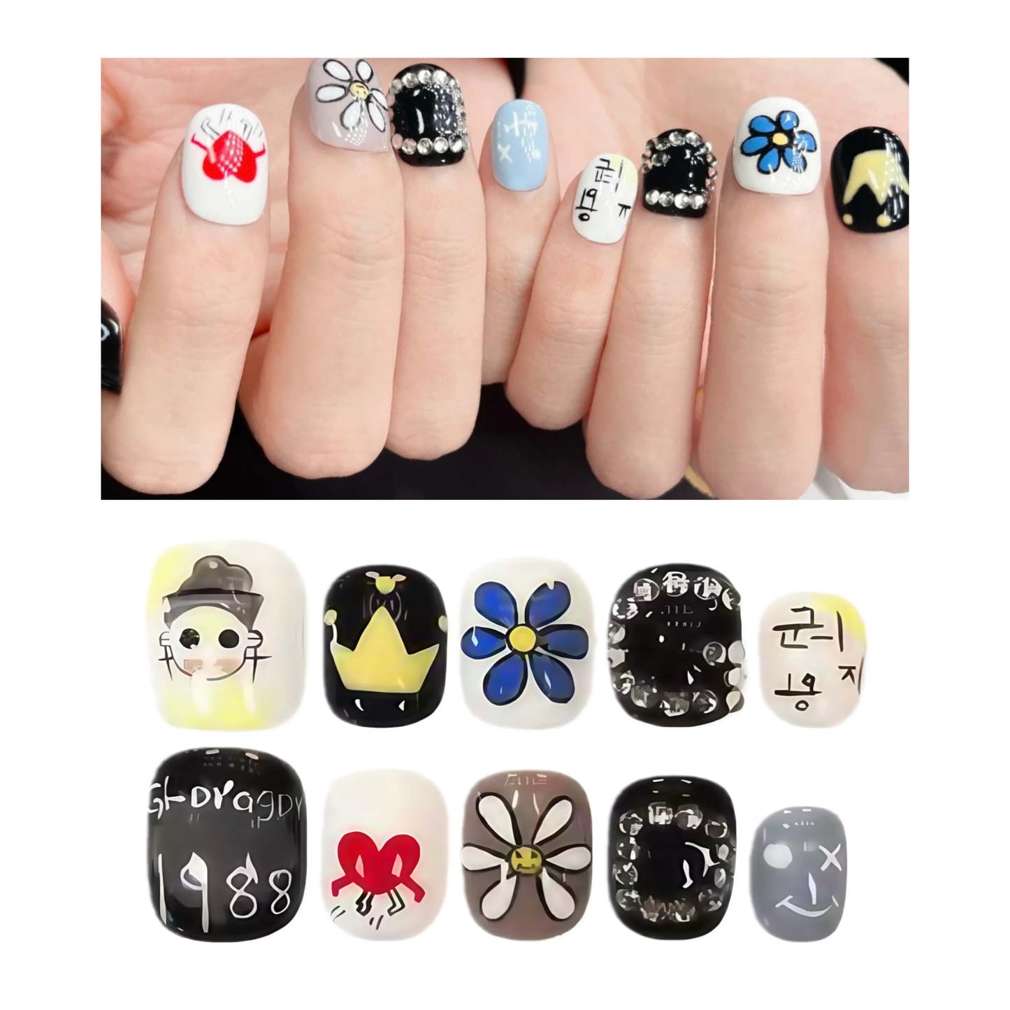 Men's Nails - Black White Gray Graffiti