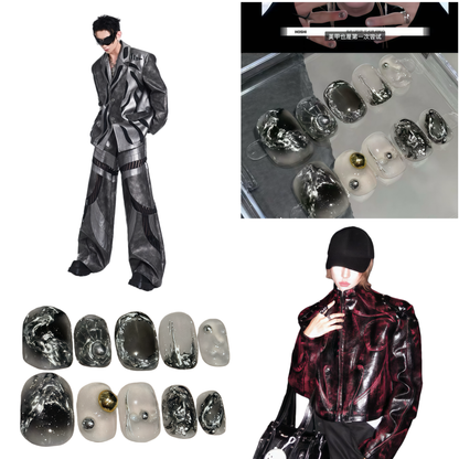 Men's Nails - Black White Gray Liquid Metal