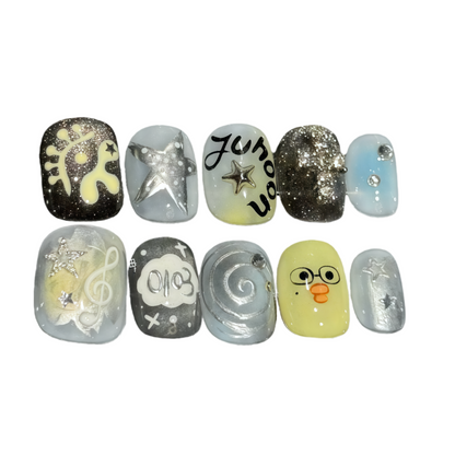 Set of decorative nail art designs on a white background