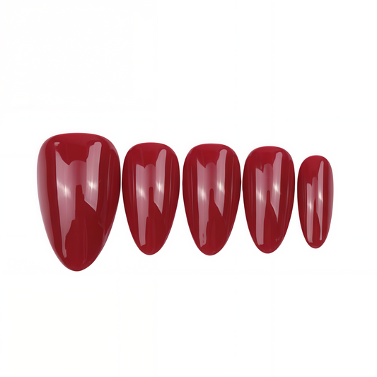 Set of red nail polish on a white background
