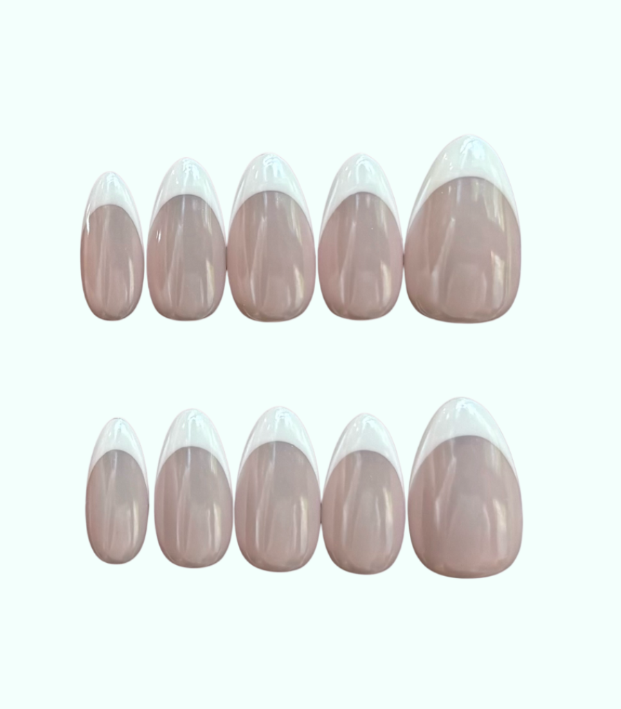 Set of false nails with a gradient design on a white background