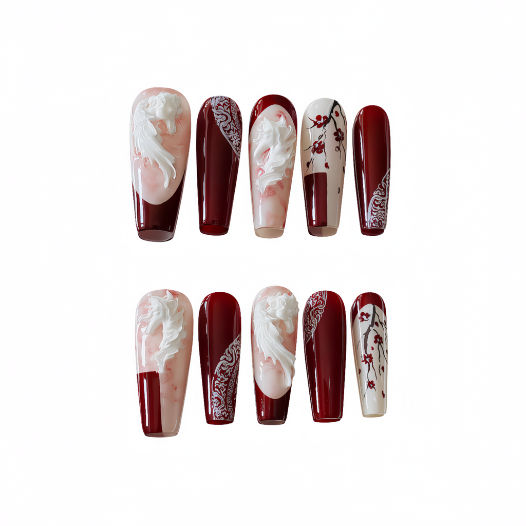 Set of decorative nail art designs on a white background