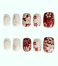 Set of nail art designs with floral patterns on a white background