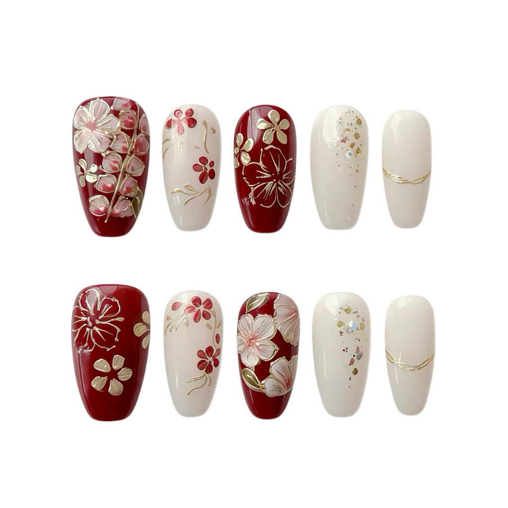 Set of nail art designs on a white background