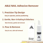 ABLE Nail Adhesive Remover with features listed on a white background