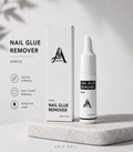 Nail glue remover bottle and packaging on a light background