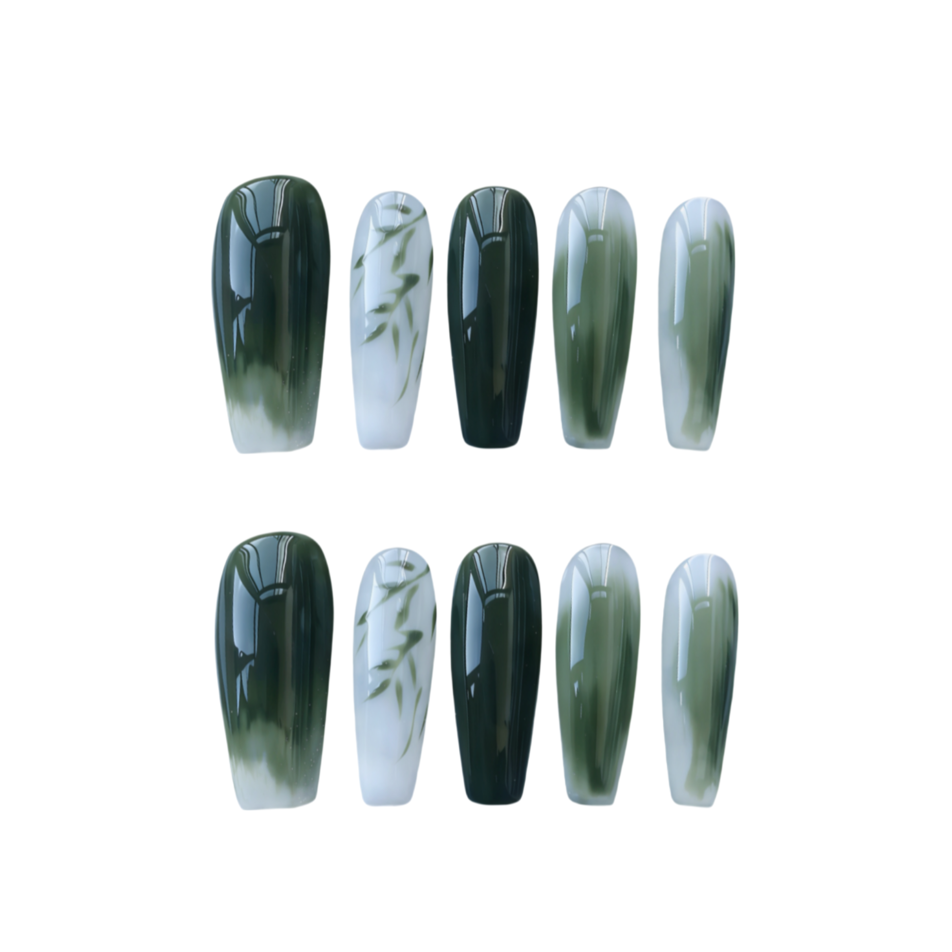 Set of gradient nail art designs on a white background