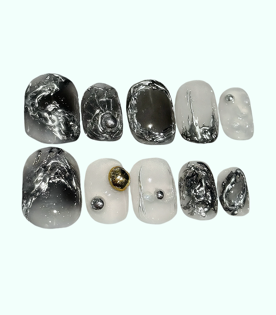 Set of nail art designs on a white background