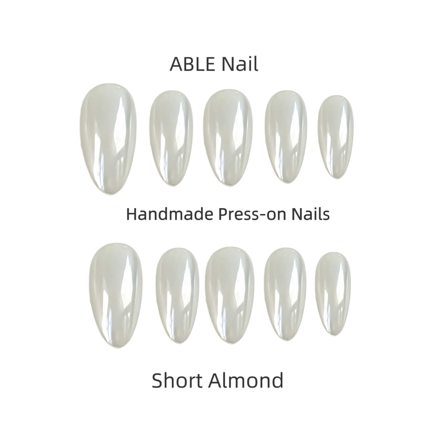Handmade press-on nails displayed on a white background with 'ABLE Nail' branding.