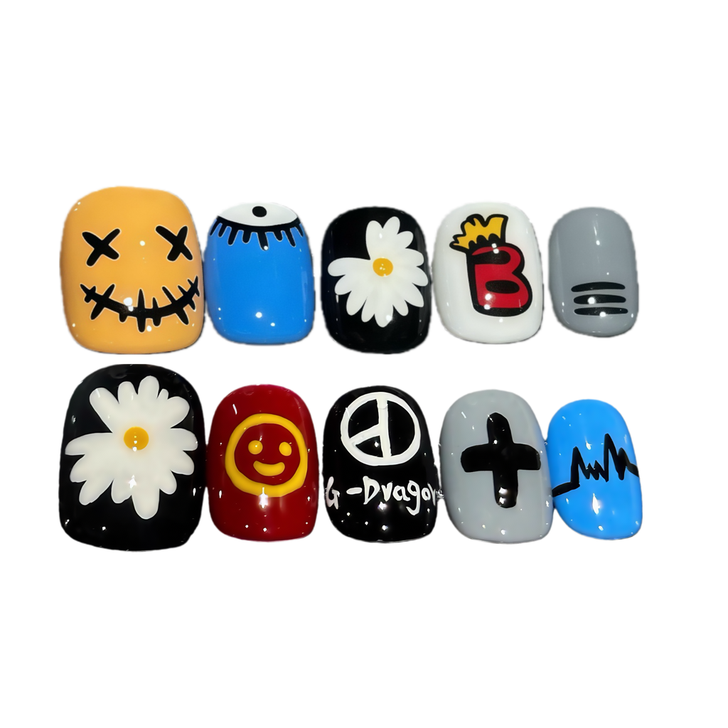 Set of nail art designs on a white background