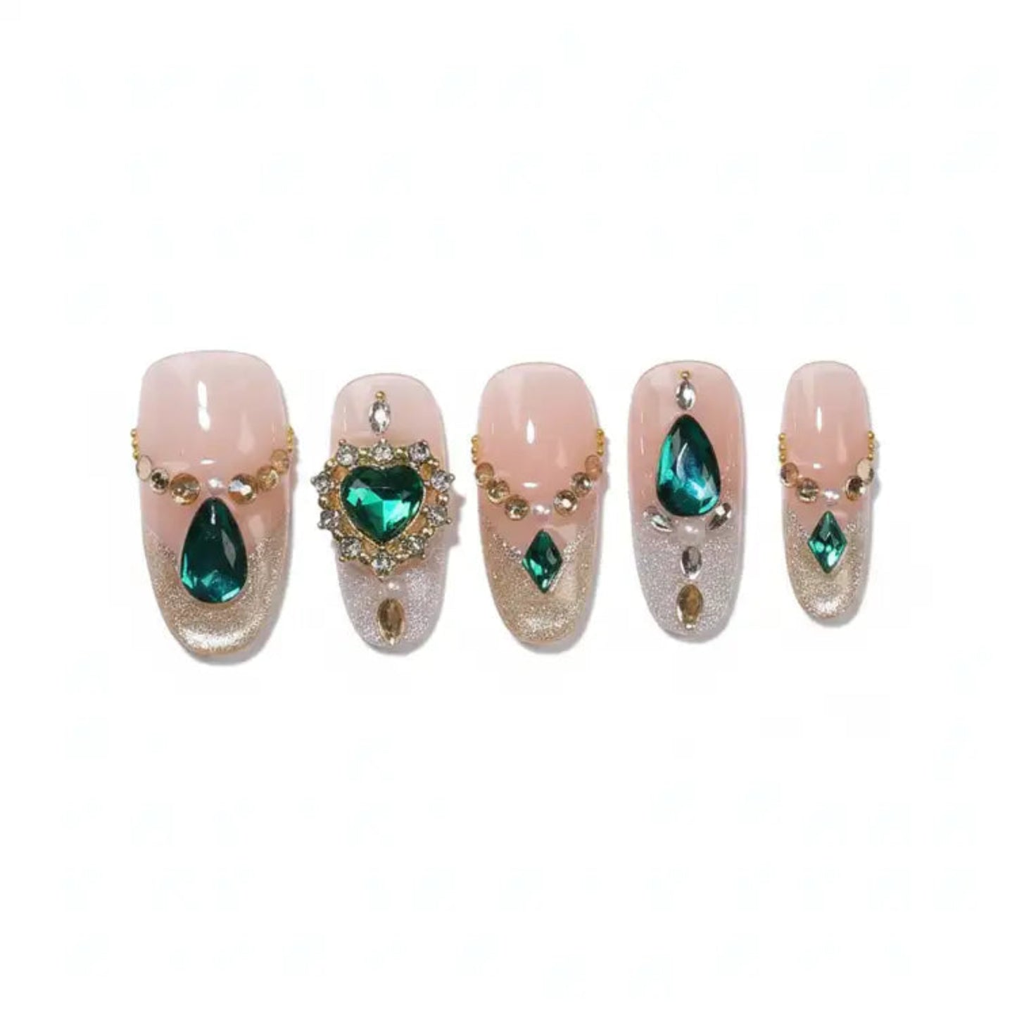 Set of decorative nails with gemstones on a white background