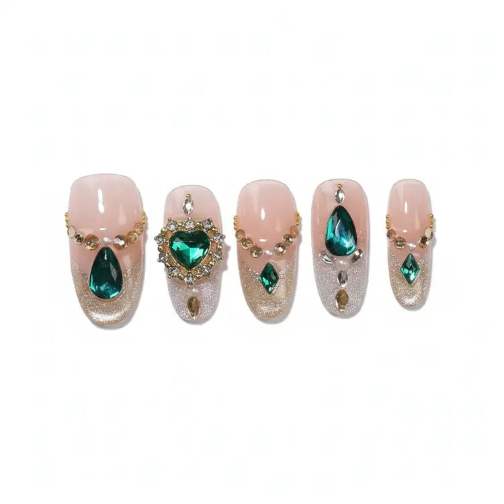 Set of decorative nails with gemstones on a white background