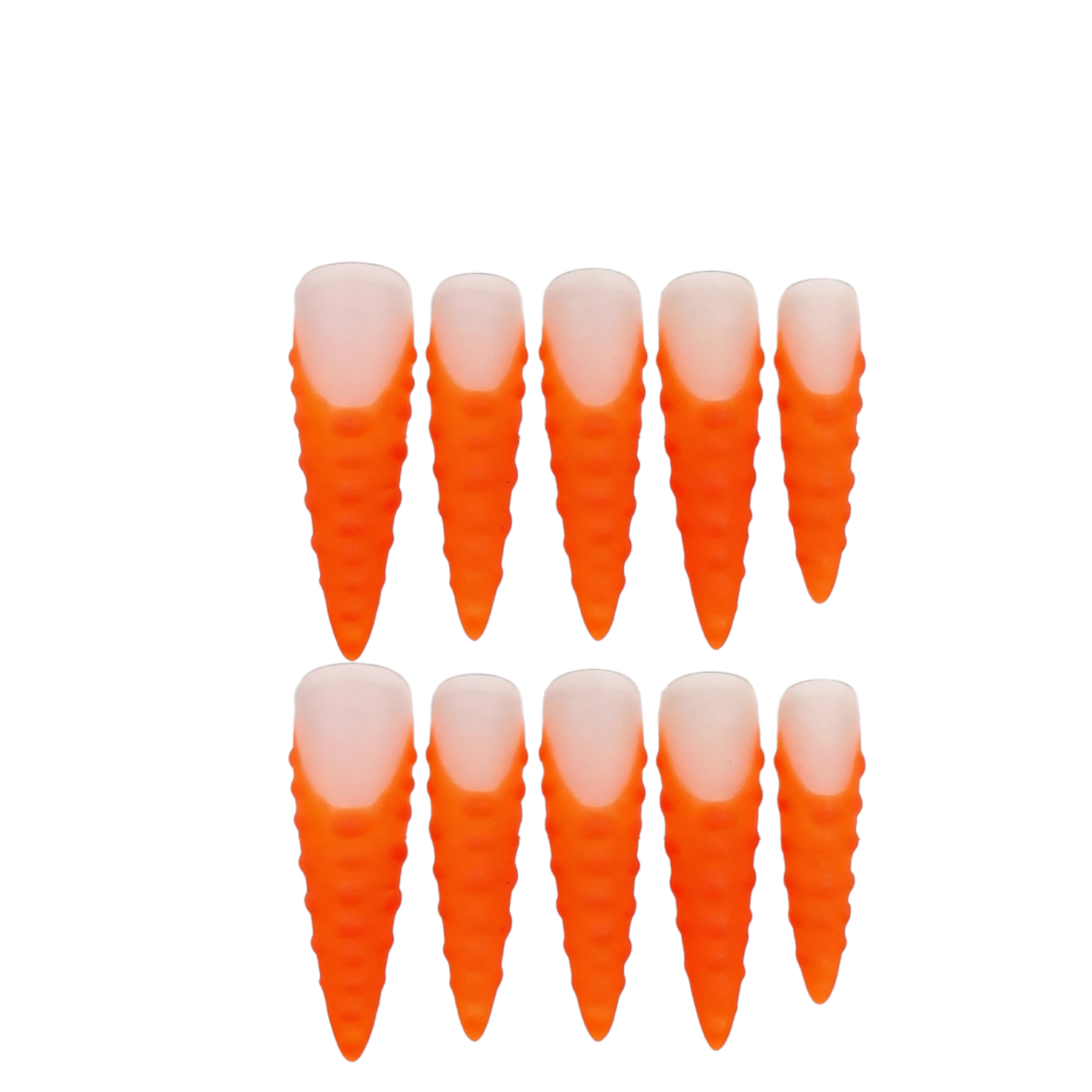 Orange and white carrot-shaped objects on a white background