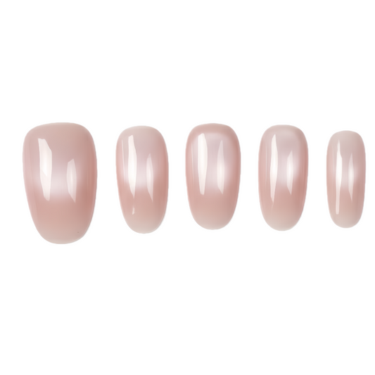 Five pink nail polish samples on a white background