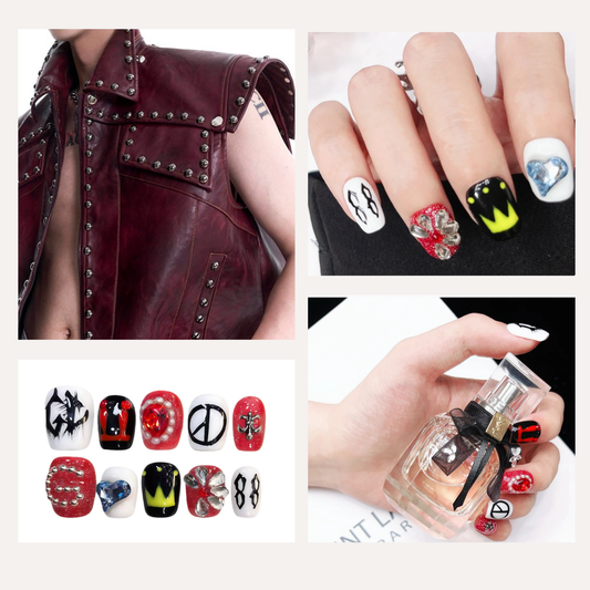 Men's Nails - Red Black White Graffiti