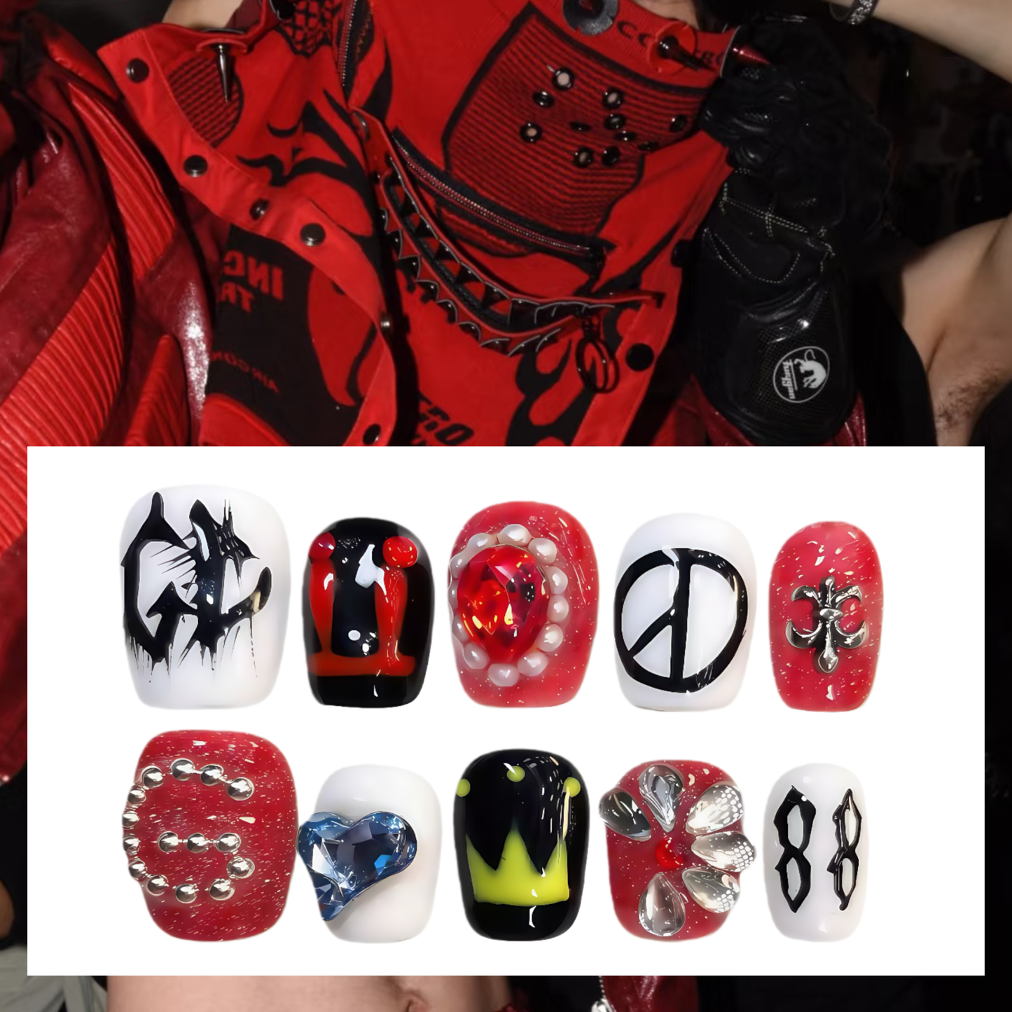Men's Nails - Red Black White Graffiti