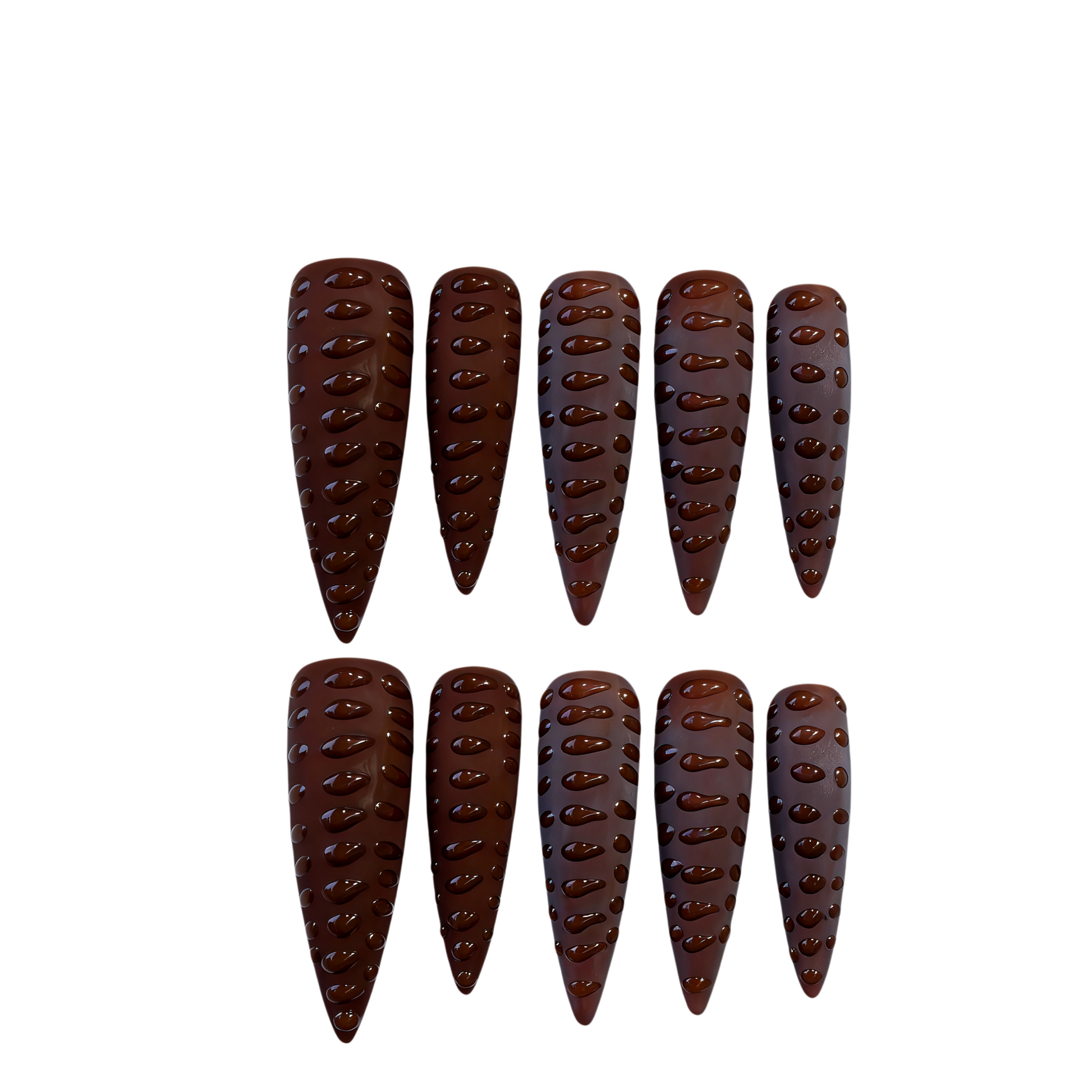 Set of brown hair extensions with textured surface on a white background