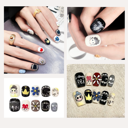 Men's Nails - Black White Gray Graffiti